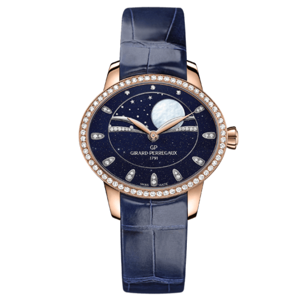 Girard-Perregaux Cat’s Eye Celestial 35.40 x 30.40 mm Blue Dial with Diamonds 18K Pink Gold   Leather Strap 80496D52A451-CK4A - WATCHXNYC