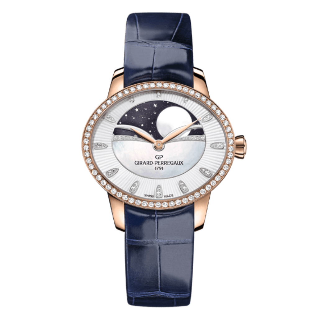 Girard-Perregaux Cat’s Eye Celestial 35.40 x 30.40 mm Mother-Of-Pearl Dial with Diamonds 18K Pink Gold   Leather Strap 80496D52A751-CK4A - WATCHXNYC
