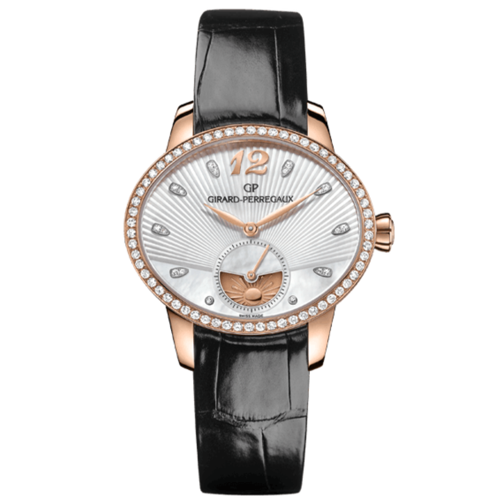 Girard-Perregaux Cat’s Eye Day and Night 35.40 x 30.40 mm Mother Of Pearl Dial with Diamonds 18K Pink Gold   Leather Strap 80488D52A751-CK6A - WATCHXNYC