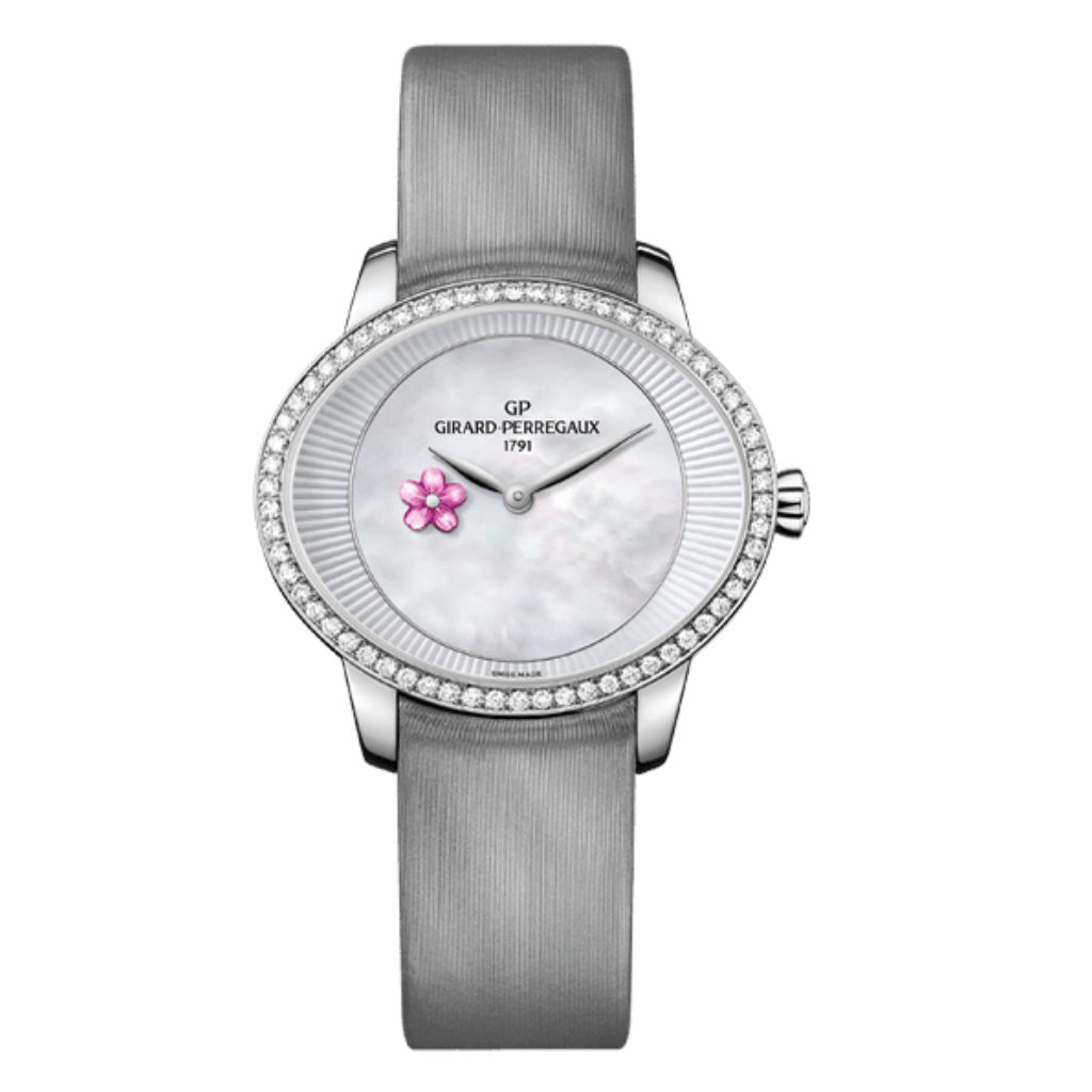 Girard-Perregaux Cat’s Eye Plum Blossom 35.40 x 30.40 mm Mother Of Pearl Dial with Diamonds Stainless Steel   Leather Strap 80484D11A701-HK7A - WATCHXNYC