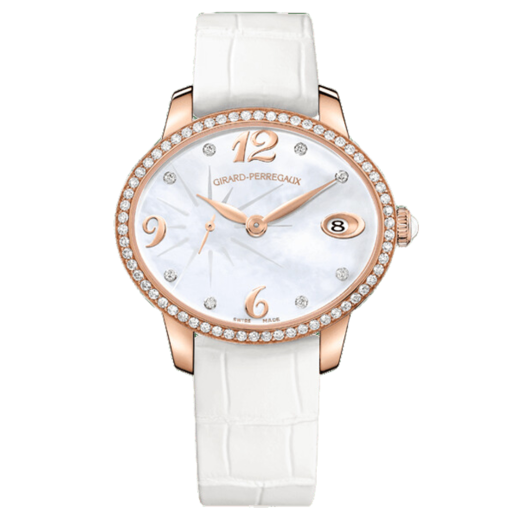 Girard-Perregaux Cat’s Eye Small Seconds 35.40 x 30.40 mm Mother Of Pearl Dial with Diamonds 18K Pink Gold   Leather Strap 80484D52A761-BK7A - WATCHXNYC