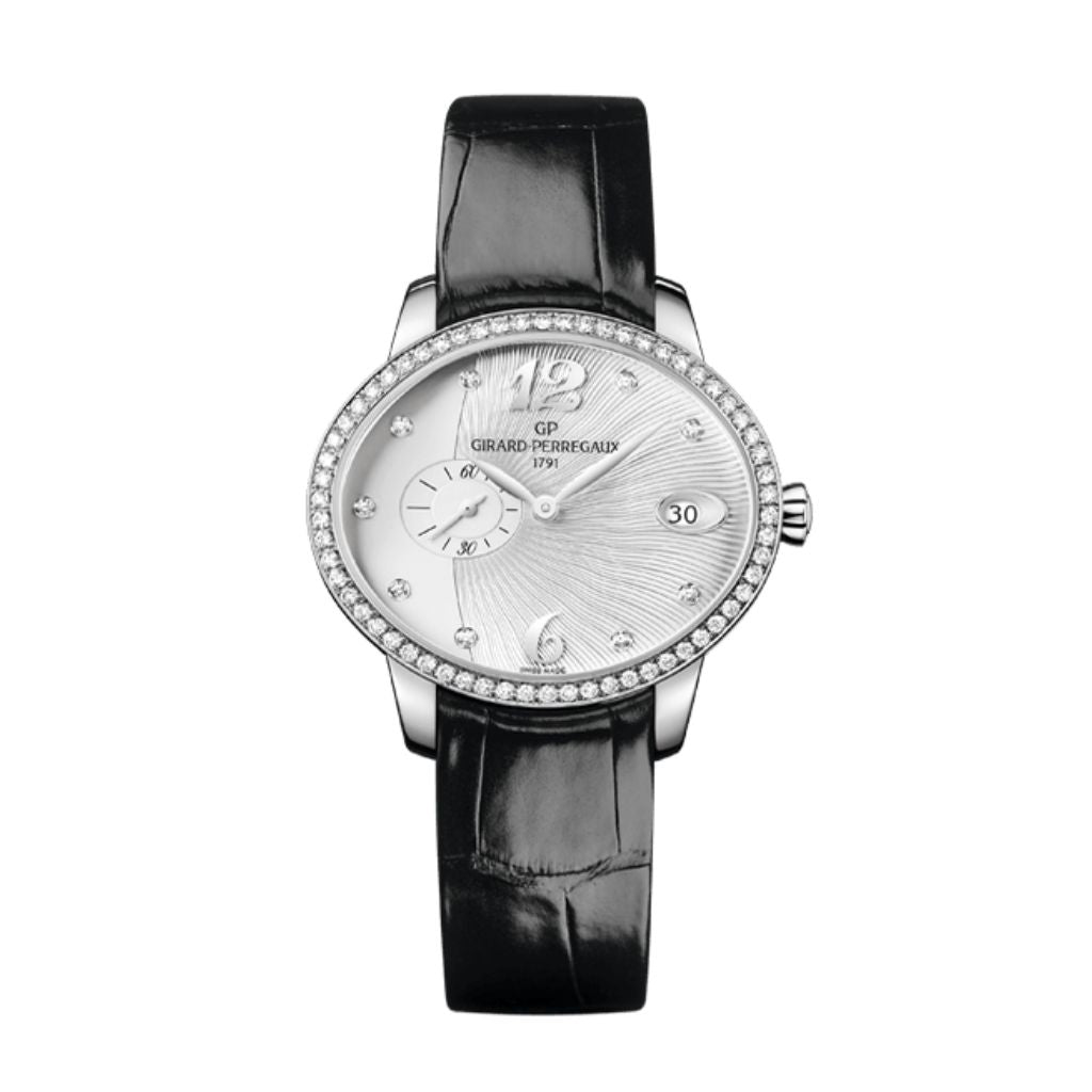 Girard-Perregaux Cat’s Eye Small Seconds 35.40 x 30.40 mm Silver Dial with Diamonds Stainless Steel   Leather Strap 80484D11A161-BK6B - WATCHXNYC