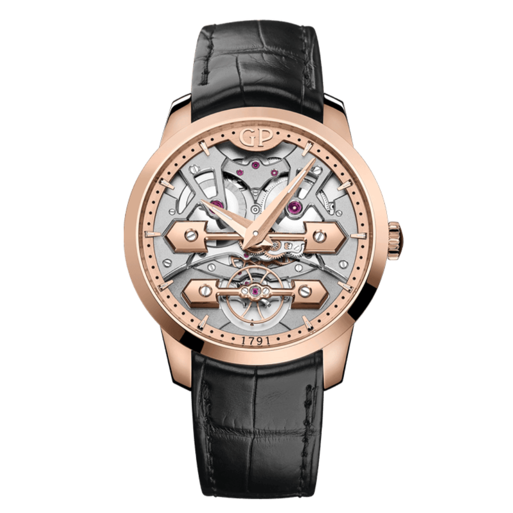 Girard-Perregaux Classic Bridges 40 mm  Silver Dial 18K Pink Gold   Leather Strap 86005-52-001-BB6A - WATCHXNYC