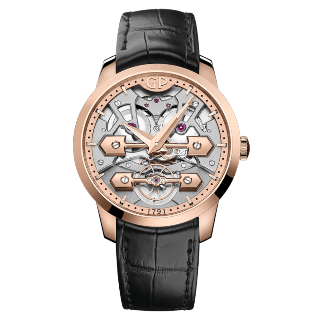 Girard-Perregaux Classic Bridges 45 mm Transparent Dial 18K Pink Gold   Leather Strap 86000-52-001-BB6A - WATCHXNYC