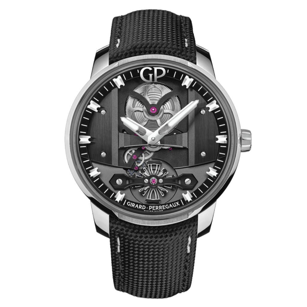 Girard-Perregaux Free Bridge 44 mm Black Dial Stainless Steel   Leather Strap 82000-11-631-FA6A - WATCHXNYC