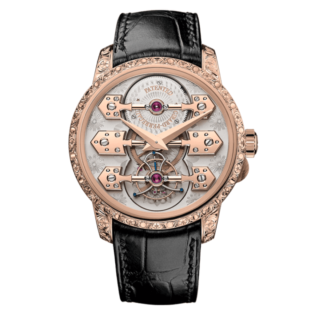 Girard-Perregaux La Esmeralda Tourbillon „A Secret“ 44 mm Transparent Dial 18K Pink Gold   Leather Strap 99276-52-000-BA6E - WATCHXNYC