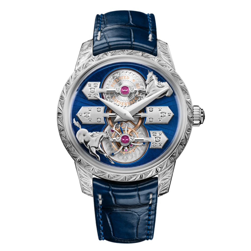 Girard-Perregaux La Esmeralda Tourbillon "A Secret" Eternity Edition 43 mm Blue Dial 18k White Gold   Leather Strap 99274-53-3198-5CC - WATCHXNYC
