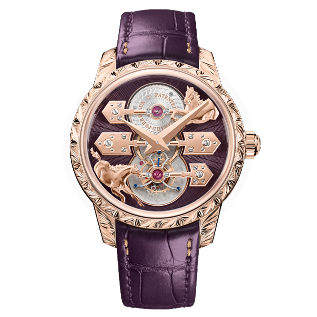 Girard-Perregaux La Esmeralda Tourbillon "A Secret" Eternity Edition 43 mm Purple Dial 18K Pink Gold   Leather Strap 99274-52-3351-5CC - WATCHXNYC