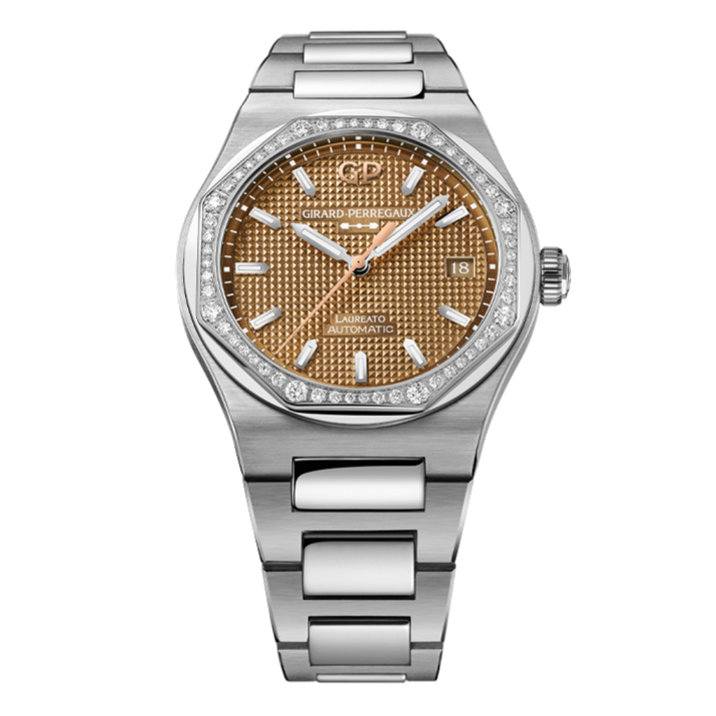 Girard-Perregaux Laureato 38 mm Brown Dial with Diamonds Stainless Steel Bracelet 81005-11S3320-1CM - WATCHXNYC