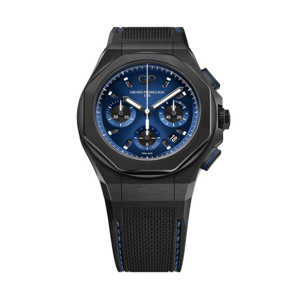 Girard-Perregaux Laureato Absolute Chronograph 44 mm Blue Dial Titanium PVD Rubber Strap 81060-21-491-FH6A - WATCHXNYC