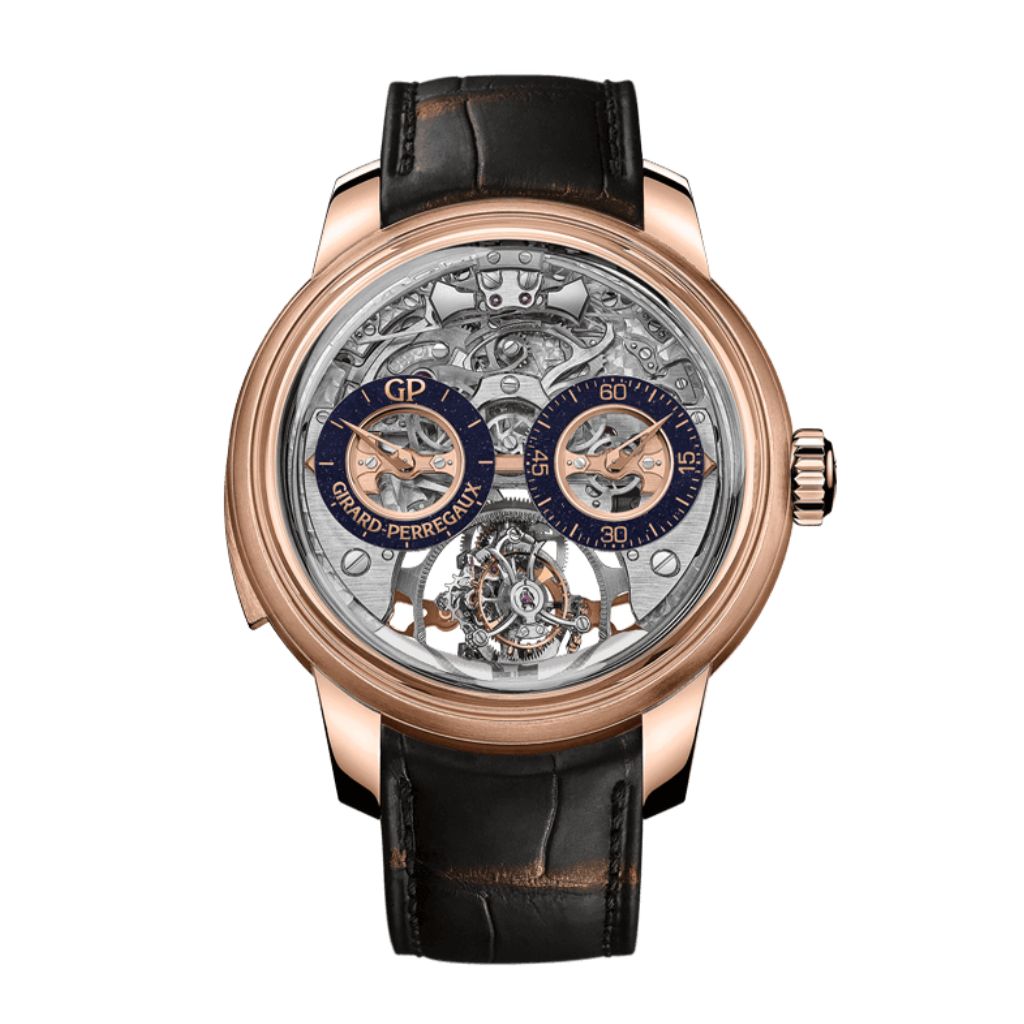 Girard-Perregaux Minute Repeater Tri-Axial Tourbillon Earth To Sky Edition 48 mm Transparent Dial 18K Pink Gold   Leather Strap 99830-52-001-BA6A - WATCHXNYC
