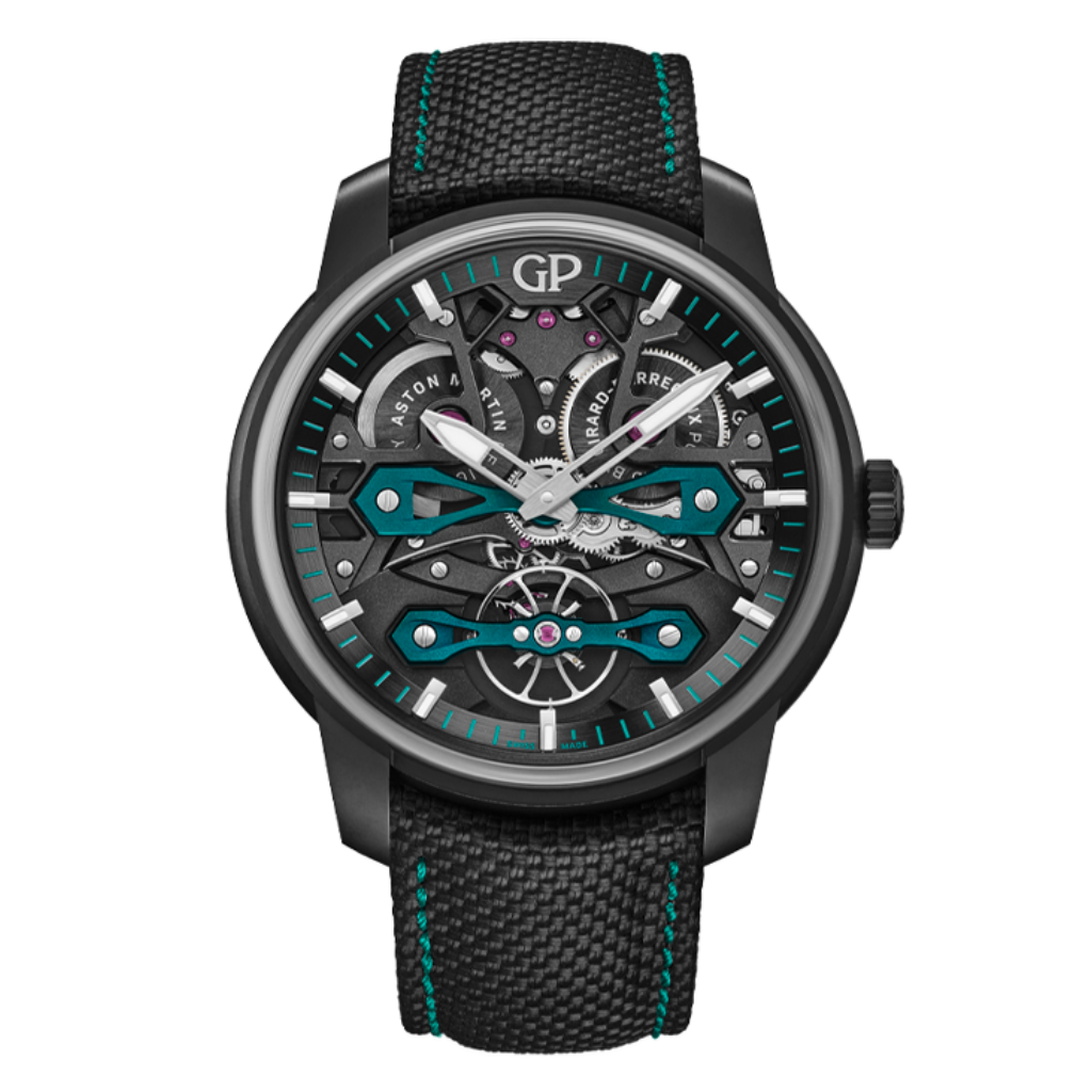 Girard-Perregaux Neo Bridges Aston Martin Edition 45 mm Transparent Dial Titanium DLC Rubber Strap 84000-21-3236-5CX - WATCHXNYC