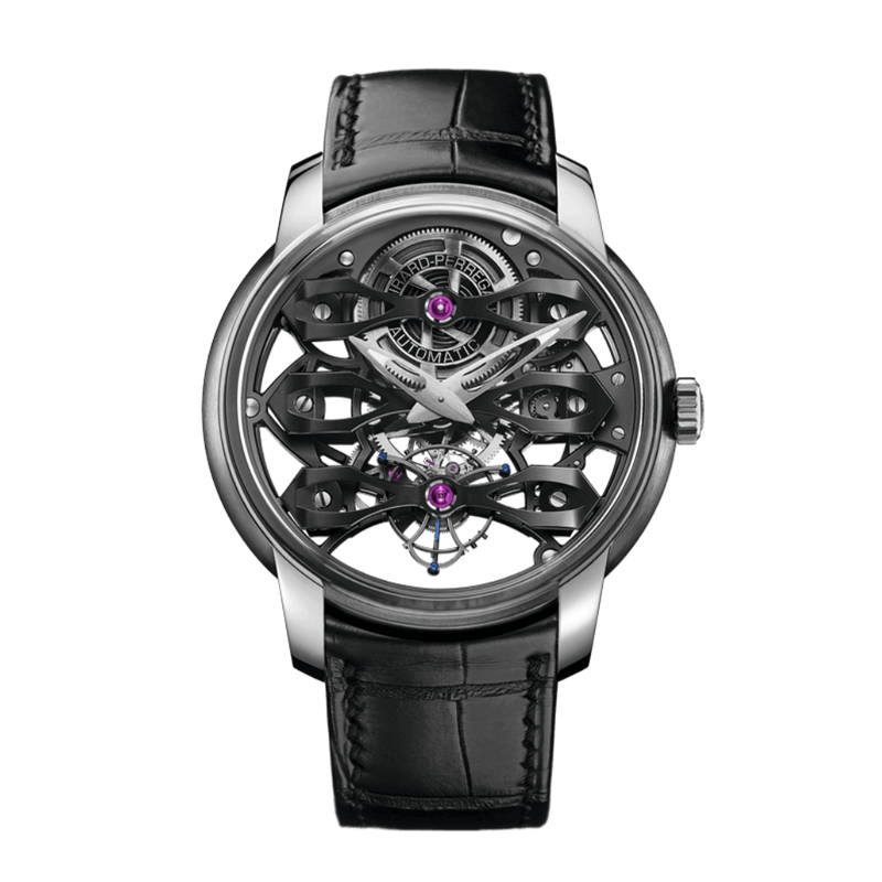 Girard-Perregaux Neo-Tourbillon con tres puentes Esqueleto 45 mm Esfera transparente Correa de piel de aligátor de titanio 99295-21-000-BA6A 