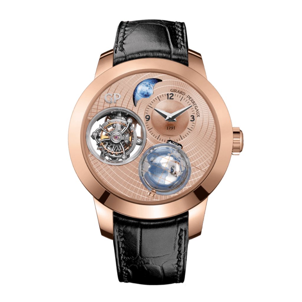Girard-Perregaux Planetarium Tri-Axial 48 mm Gold Dial 18K Pink Gold   Leather Strap 99290-52-951-BA6A - WATCHXNYC