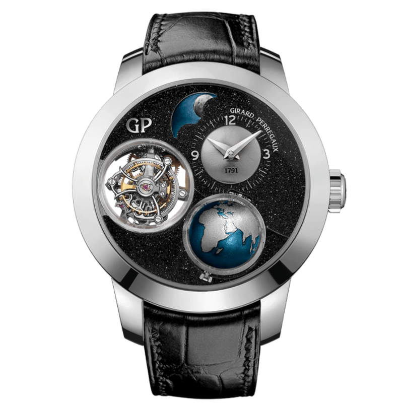Girard-Perregaux Planetarium Tri-Axial Earth to Sky Edition 48 mm Esfera de aventurina negra Oro blanco de 18 quilates Correa de piel de aligátor 99290-53-653-BA6A 