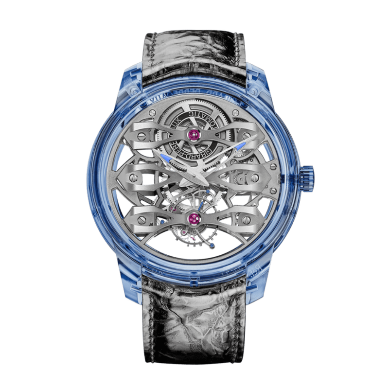 Girard-Perregaux Quasar Azure Tourbillon con tres puentes 46 mm Esfera transparente Correa de tela de zafiro azul 99295-43-002-UA2A 