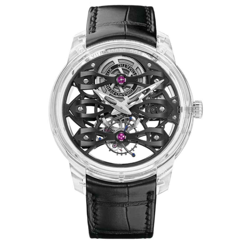 Girard-Perregaux Quasar Tourbillon with Three Bridges 46 mm Transparent Dial Sapphire   Leather Strap 99295-43-000-BA6A - WATCHXNYC