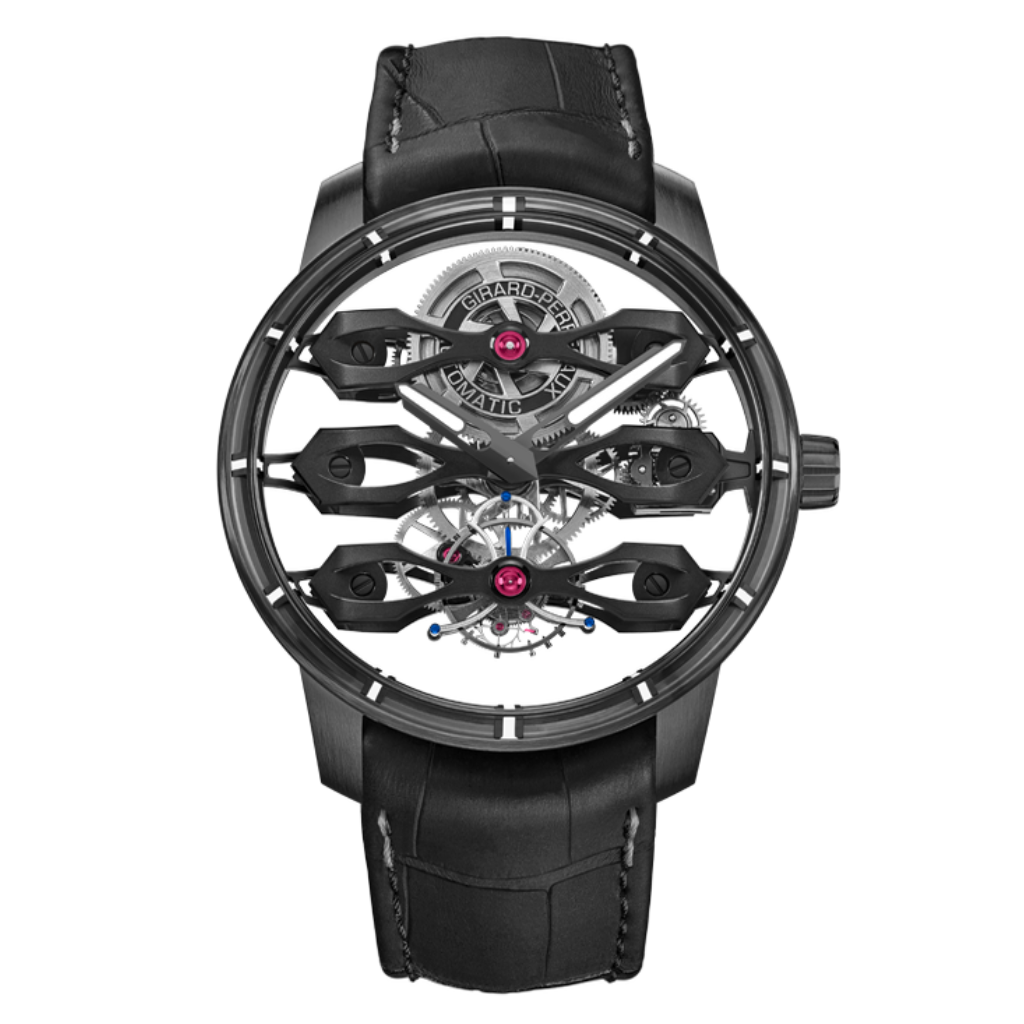 Girard-Perregaux Tourbillon with Three Flying Bridges Aston Martin Edition 44 mm Transparent Dial Titanium   Leather Strap 99296-21-001-BA6A - WATCHXNYC