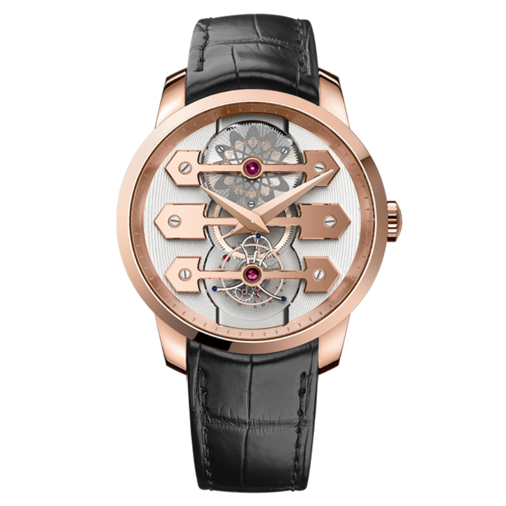 Girard-Perregaux Tourbillon with Three Gold Bridges 45 mm Transparent Dial 18K Pink Gold   Leather Strap 99280-52-000-BA6E - WATCHXNYC