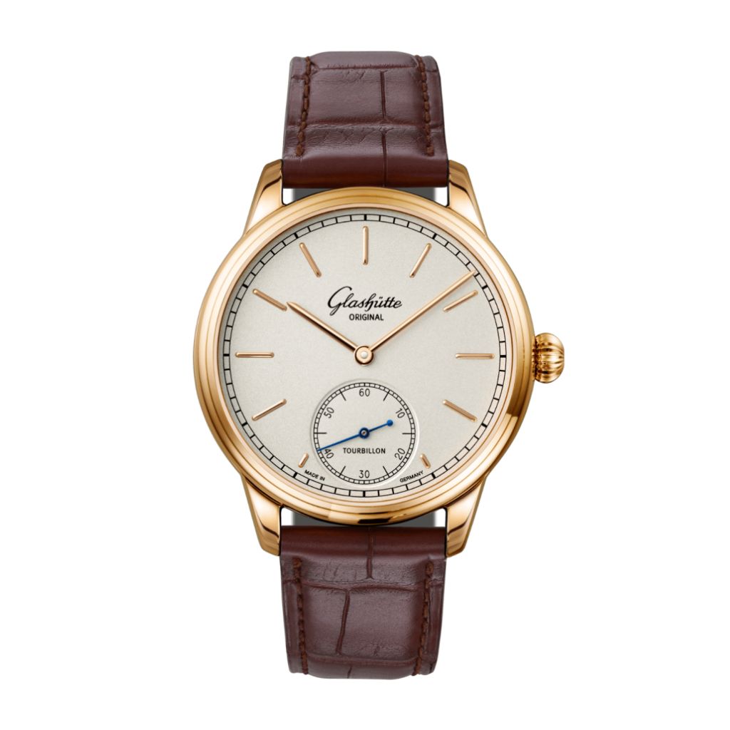 Glashuette Original Alfred Helwig Tourbillon 1920 40 mm Silver Dial 18k Rose Gold Louisiana   Leather Strap, Brown 1-54-01-01-01-01 - WATCHXNYC