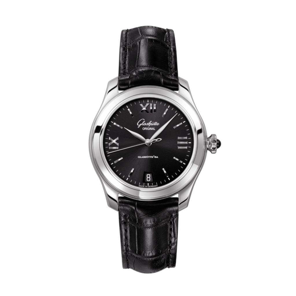 Glashuette Original Lady Serenade 36 mm Galvanized Black Dial Stainless Steel Stainless Steel 1-39-22-20-02-04 - WATCHXNYC