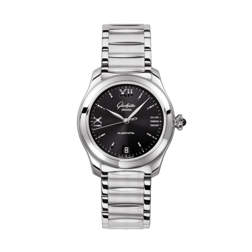 Glashuette Original Lady Serenade 36 mm Galvanized Black Dial Stainless Steel Stainless Steel 1-39-22-20-02-34 - WATCHXNYC
