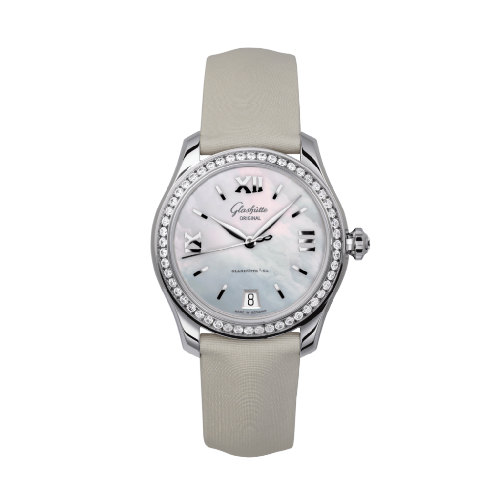 Glashuette Original Lady Serenade 36 mm Mother-Of-Pear Silver Dial Stainless Steel with Diamonds    Strap 1-39-22-08-22-04 - WATCHXNYC