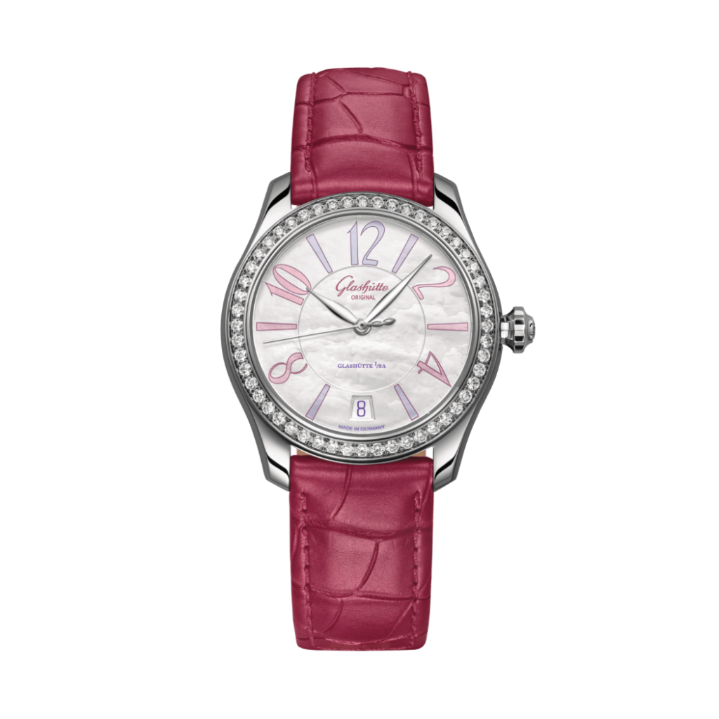 Glashuette Original Lady Serenade 36 mm Mother-Of-Pear White Dial Stainless Steel Louisiana   Leather Strap 1-39-22-22-22-04 - WATCHXNYC