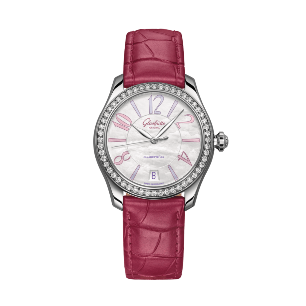 Glashuette Original Lady Serenade 36 mm Mother-Of-Pearl Blue Dial Stainless Steel Louisiana   Leather Strap 1-39-22-22-22-04 - WATCHXNYC