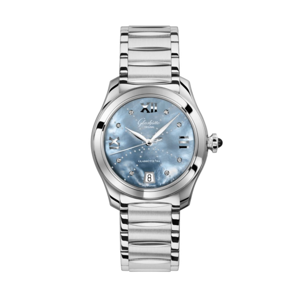 Glashuette Original Lady Serenade 36 mm Mother-Of-Pearl Blue Dial Stainless Steel Stainless Steel 1-39-22-11-02-34 - WATCHXNYC