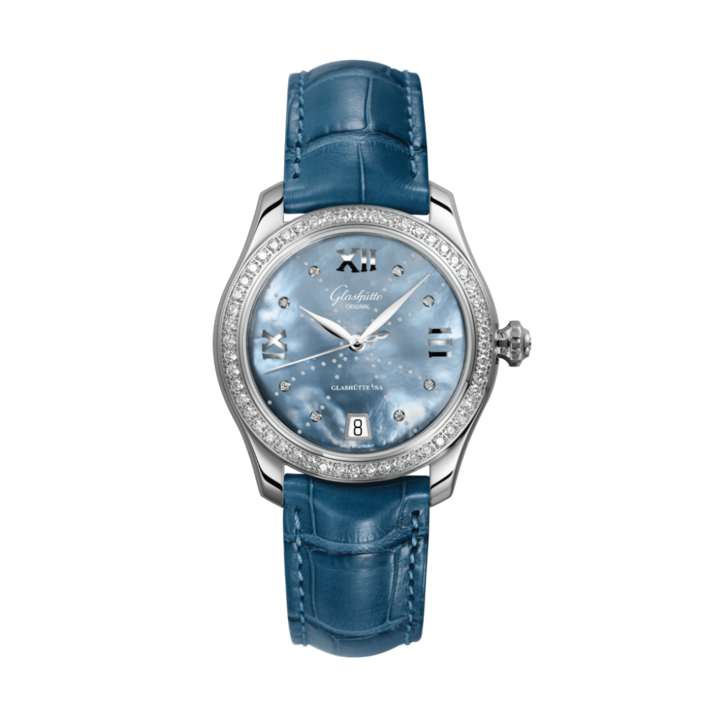 Glashuette Original Lady Serenade 36 mm Mother-Of-Pearl White Dial Stainless Steel Louisiana   Leather Strap 1-39-22-11-22-04 - WATCHXNYC