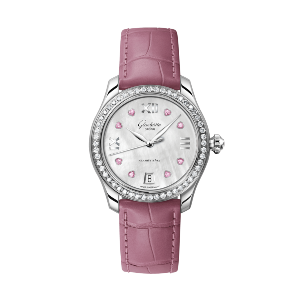 Glashuette Original Lady Serenade 36 mm Mother-Of-Pearl White Dial Stainless Steel Louisiana   Leather Strap 1-39-22-21-22-44 - WATCHXNYC