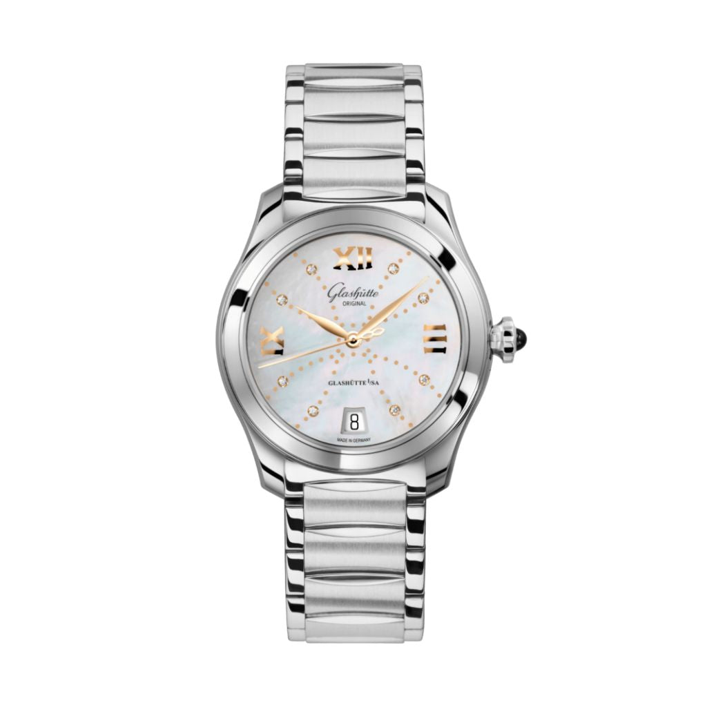 Glashuette Original Lady Serenade 36 mm Mother-Of-Pearl White Dial Stainless Steel Stainless Steel 1-39-22-12-02-34 - WATCHXNYC