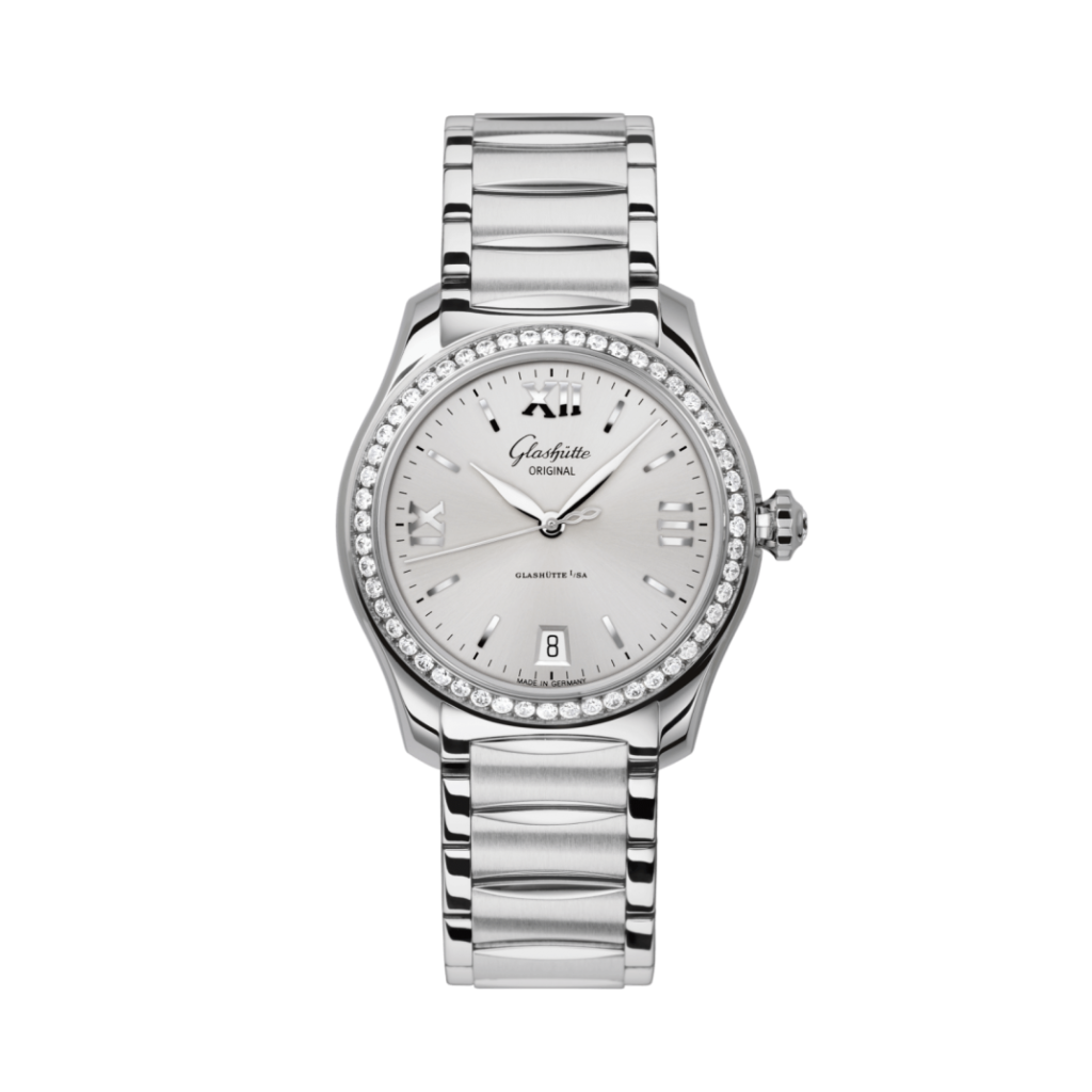 Glashuette Original Lady Serenade 36 mm Silver Galvanized Dial Stainless Steel with Diamonds  Stainless Steel 1-39-22-02-22-34 - WATCHXNYC