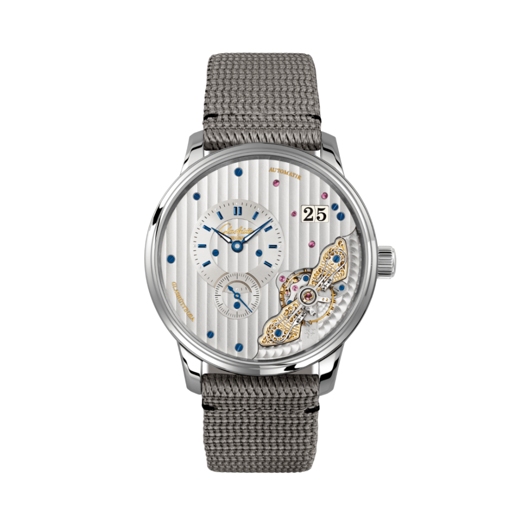 Glashuette Original Pano Matic Inverse 42 mm Silver Dial Stainless Steel Synthetic,Grey Strap 1-91-02-02-02-66 - WATCHXNYC
