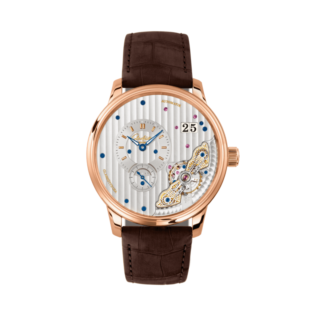 Glashuette Original Pano Matic Inverse 42 mm White Dial Red Gold Louisiana   Nubuk Leather Strap, Brown 1-91-02-01-05-62 - WATCHXNYC