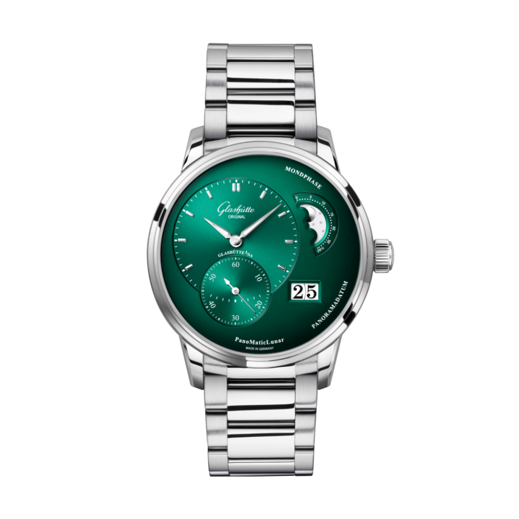 Glashuette Original Pano Matic Lunar 40 mm Green Dial Stainless Steel Metal Bracelet 1-90-02-13-32-70 - WATCHXNYC