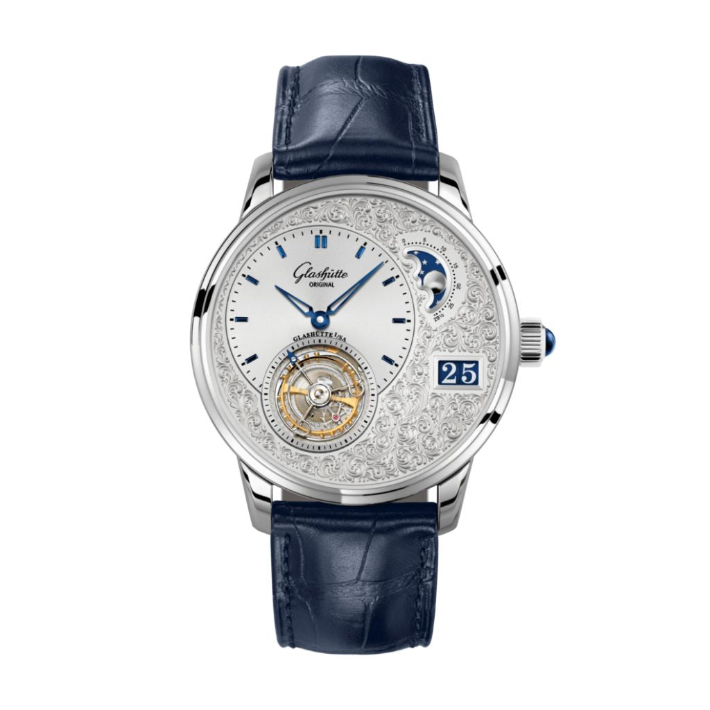 Glashuette Original PanoLunarTourbillon 40 mm Silver  Dial Platinum Louisiana   leather strap 1-93-12-01-03-30 - WATCHXNYC
