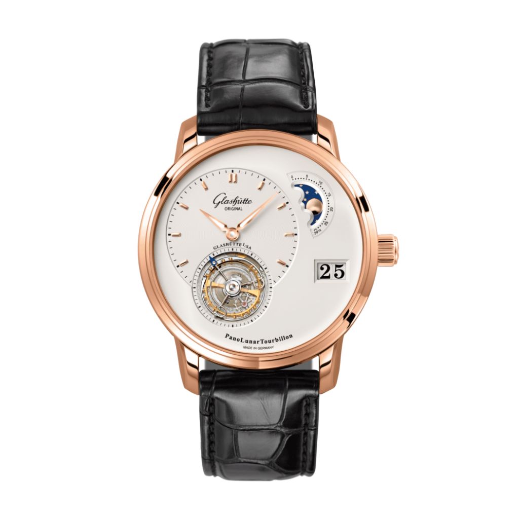Glashuette Original PanoLunarTourbillon 40 mm Silver  Dial Red Gold Louisiana   Leather Strap, Black 1-93-02-05-05-04 - WATCHXNYC