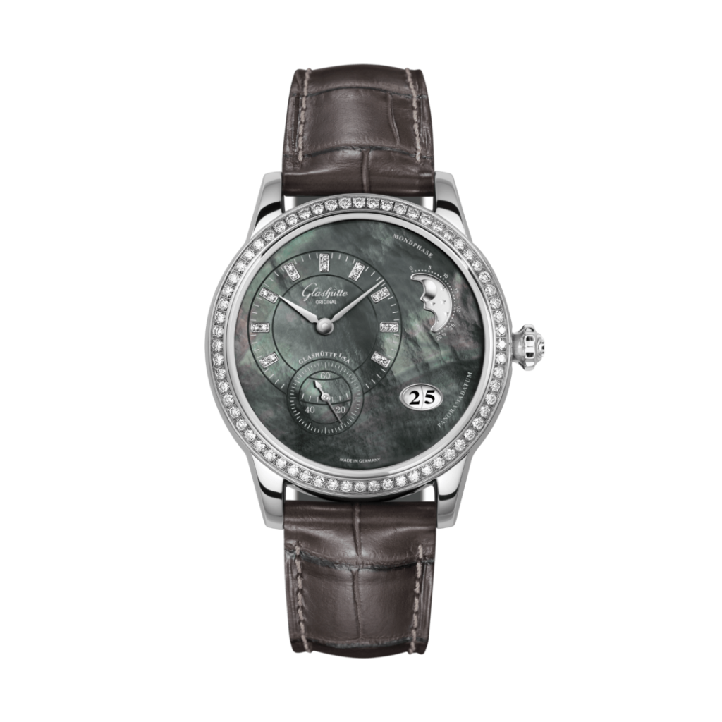 Glashuette Original Panomatic Luna 39.4 mm Mother-Of-Pearl "Tahiti" Dial Stainless Steel Louisiana   Leather Strap 1-90-12-02-12-02 - WATCHXNYC