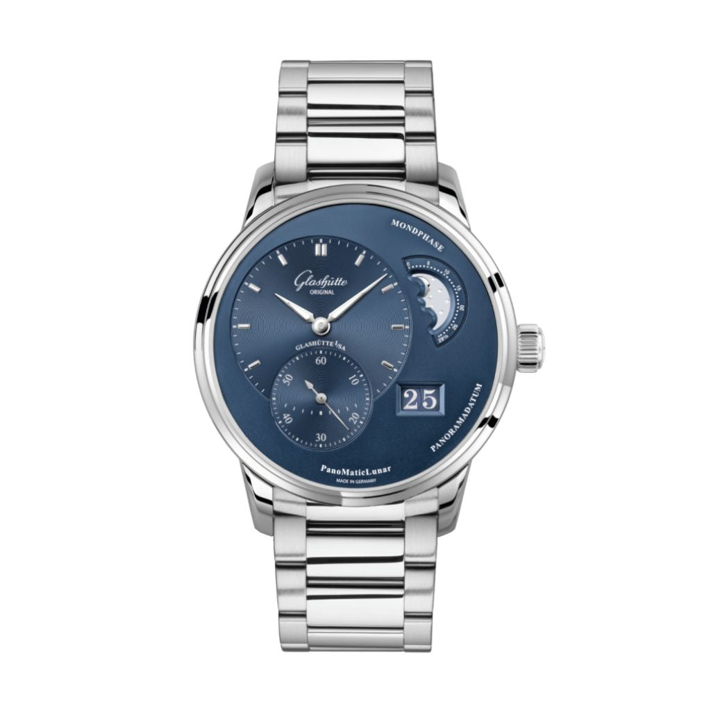 Glashuette Original PanoMaticLunar 40 mm Radiant Blue Dial Stainless Steel Stainless Steel 1-90-02-46-32-71 - WATCHXNYC