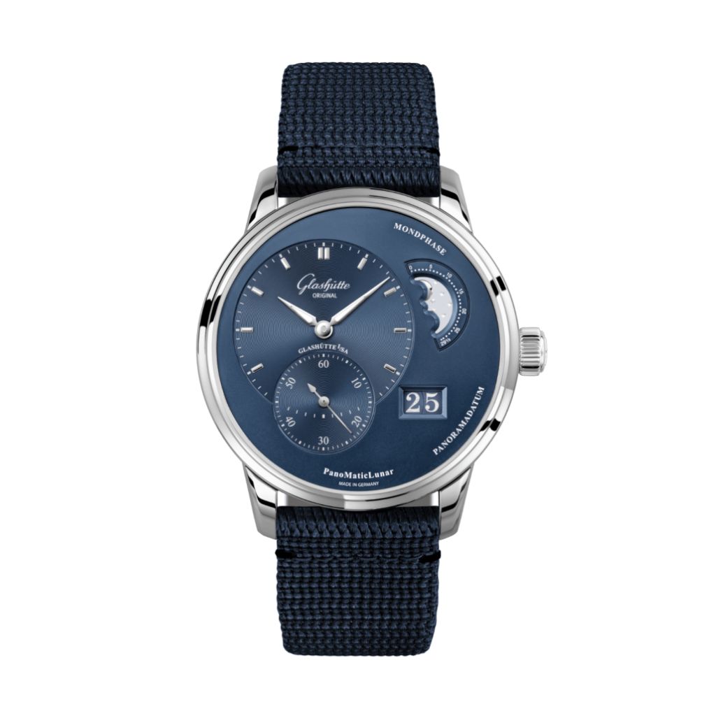 Glashuette Original PanoMaticLunar 40 mm Radiant Blue Dial Stainless Steel Synthetic 1-90-02-46-32-64 - WATCHXNYC