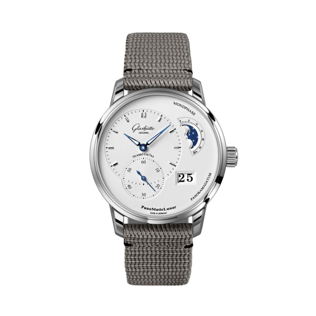 Glashuette Original Panomaticlunar 40 mm Silver Galvanized Dial Stainless Steel Synthetic 1-90-02-42-32-66 - WATCHXNYC