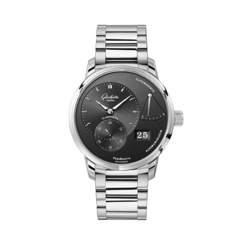 Glashuette Original PanoReserve 40 mm Esfera de rutenio galvanizado Acero inoxidable Acero inoxidable 1-65-01-23-12-71
