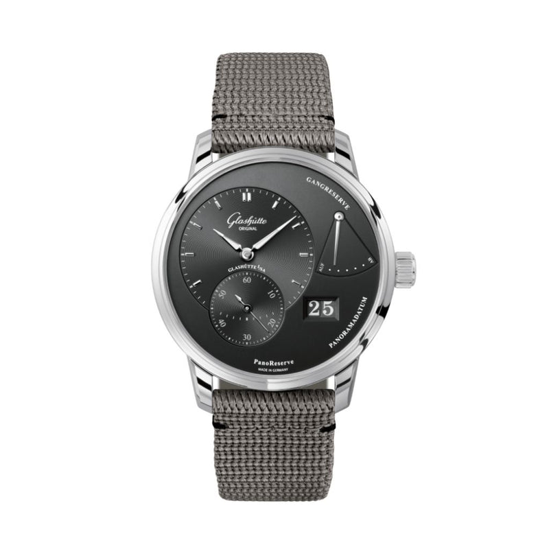 Glashuette Original PanoReserve 40 mm Esfera de rutenio galvanizado Acero inoxidable Sintético 1-65-01-23-12-66
