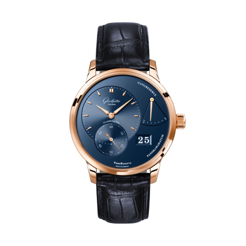 Glashuette Original PanoReserve 40 mm Radiant Blue Dial Red Gold Louisiana   Nubuk Leather Strap 1-65-01-04-15-61 - WATCHXNYC