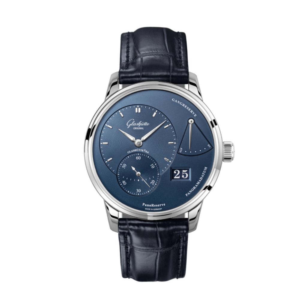 Glashuette Original PanoReserve 40 mm Radiant Blue Dial Stainless Steel Louisiana   Nubuk Leather Strap 1-65-01-26-12-61 - WATCHXNYC