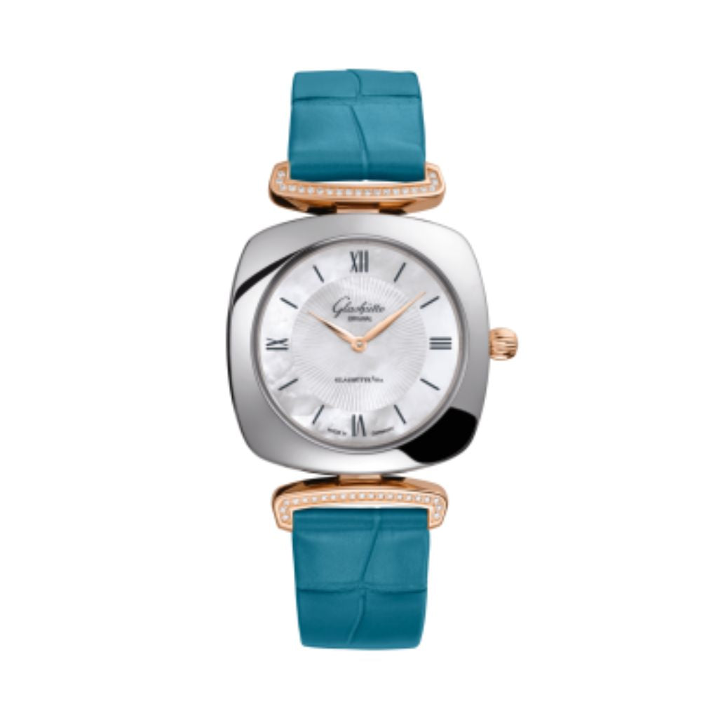 Glashuette Original Pavonina 31 mm Mother-Of-Pearl White Dial Bicolor Louisiana   Leather Strap 1-03-02-05-16-30 - WATCHXNYC