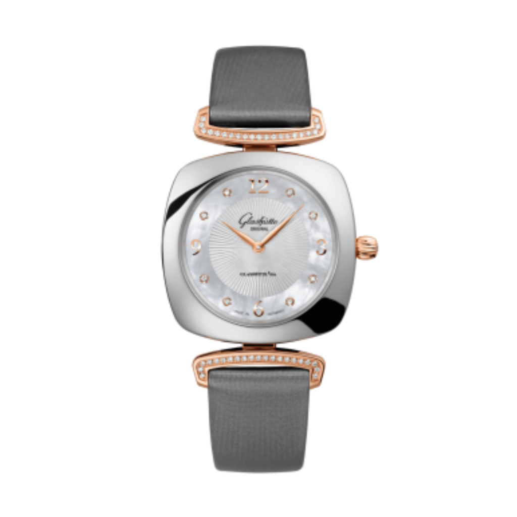 Glashuette Original Pavonina 31 mm Mother-Of-Pearl White Dial Bicolor   Strap, Grey 1-03-02-04-16-34 - WATCHXNYC