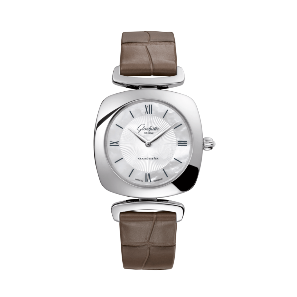 Glashuette Original Pavonina 31 mm Mother-Of-Pearl White Dial Stainless Steel Louisiana   Leather Strap 1-03-02-05-02-30 - WATCHXNYC